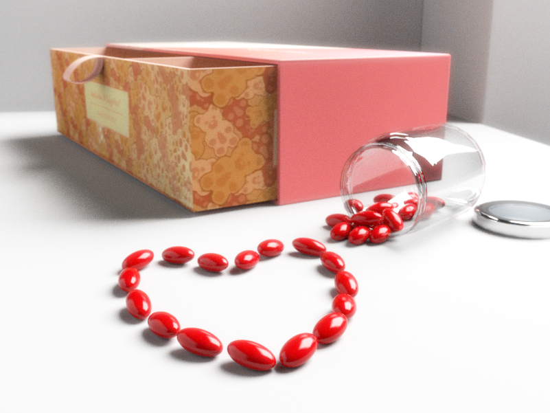 illustration of gift box with candy in shape of heart
