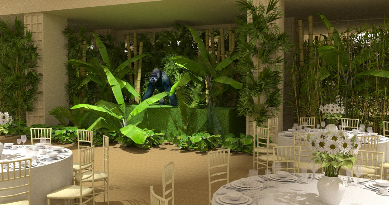 illustration of ballroom with jungle theme