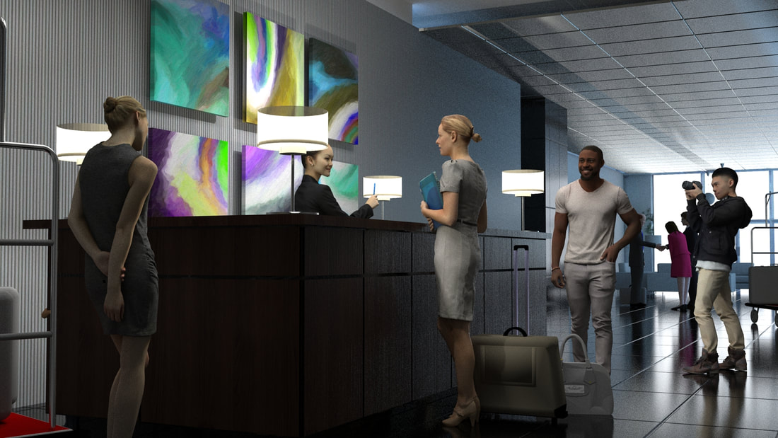 illustration of hotel lobby reception